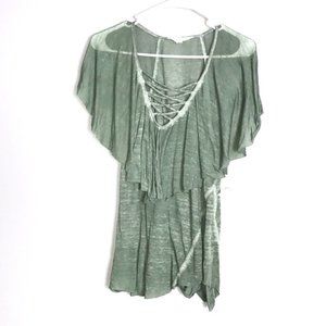 Nordstrom Sun & Shadow Green Criss Cross Ruffle Tee